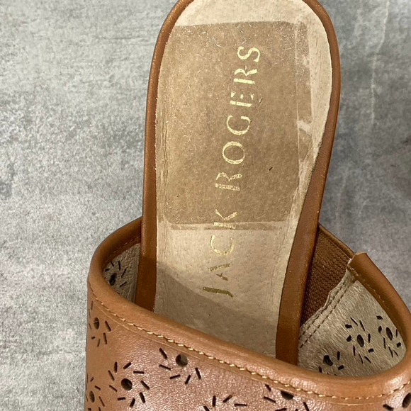 Jack Rogers Women's Mocha Leather Ronnie Perforated Peep-Toe Sandals SZ 7 - Picture 6 of 9